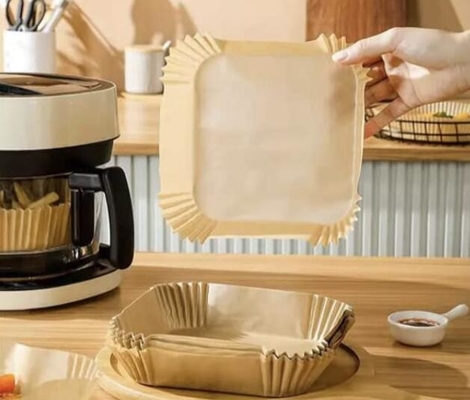 50pcs Square Disposable Air Fryer Paper Liner Heat Resistant Steamer Baking Non Stick Mat
